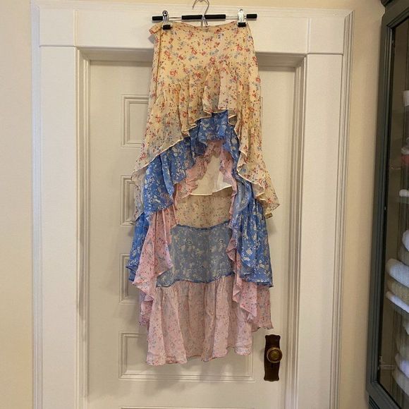 LoveShackFancy Lisette Asymmetric Silk Tiered Ruffle Maxi Skirt - Size 10 - Picture 6 of 14